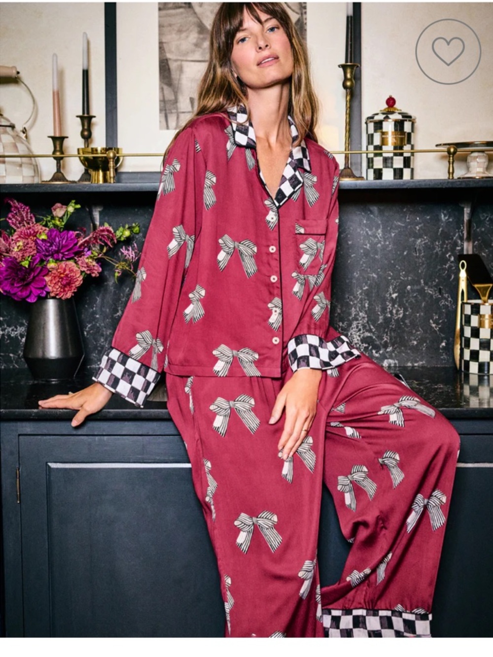 Mackenzie Childs X Printfresh Eco Satin Soho Pajama Set in Bows Small